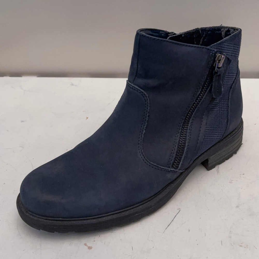 Earth Jordan Navy Blue Leather Ankle Boots Womens 9.5 Nubuck Minimalist Fall
